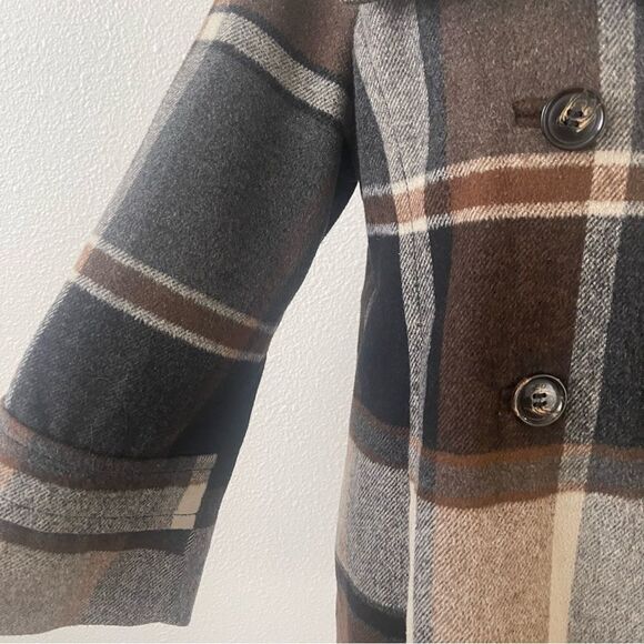 Elevenses Anthropology Peacoat Size Small Plaid Wool Blend Wide Sleeve - Picture 4 of 11